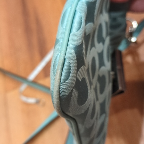 Coach Kristin Op Art Jacquard Swing Pack Crossbody Turquoise Teal Purse Bag - Picture 11 of 15